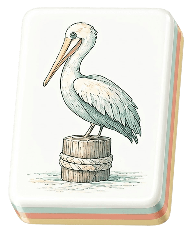 Hand-illustrated pelican mahjong tile