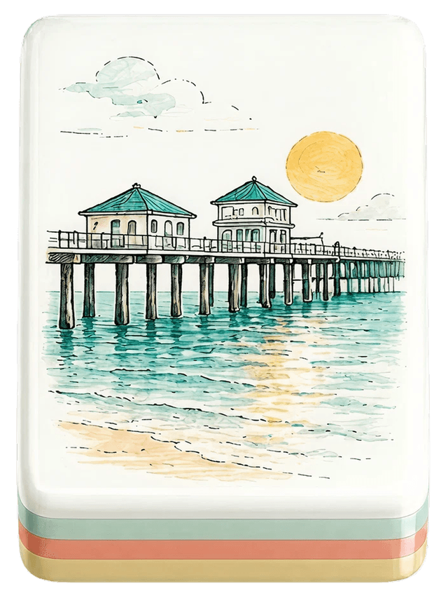 Hand-illustrated Naples pier mahjong tile