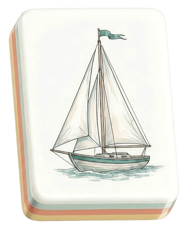 Hand-illustrated sailboat mahjong tile
